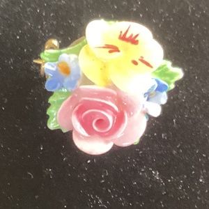 Vintage Denton Capodimonte Style Bouquet Brooch 1”